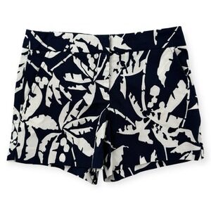 Trina Turk Shorts Womens 2 Navy White Leaf Print Cotton Summer Resort USA